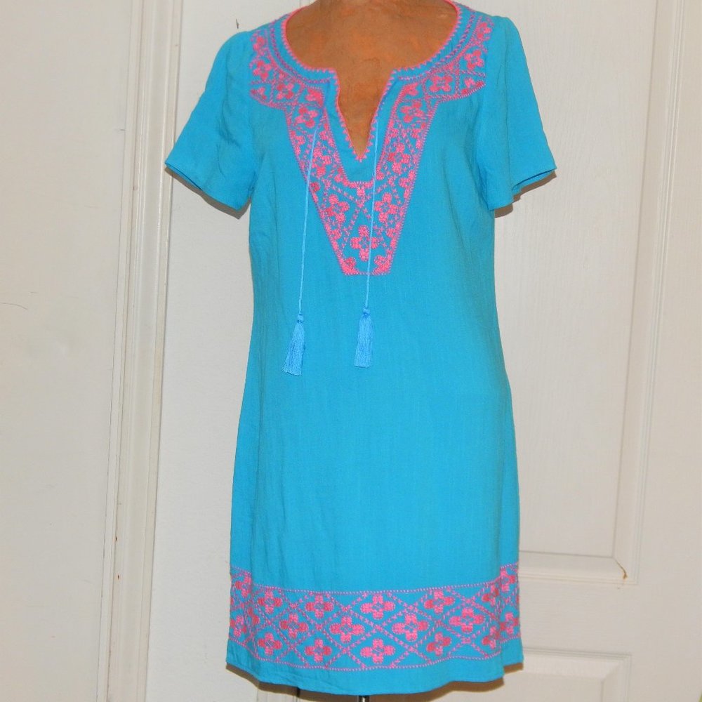 NWT $195 Hot Turquoise JULIE BROWN Neon Pink Embroidery S 6